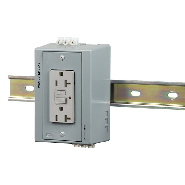 DIN Rail Utility Box, Complete Unit- GFCI, DIN Rail Box, 20A GFCI, Gray